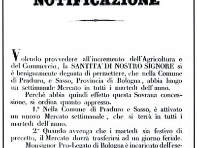 Notificazione del 1857 per il mercato settimanale a Sasso Marconi