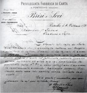  Comunicazione inviata dalla "Privilegiata Fabbrica di Carta in Pontecchio 