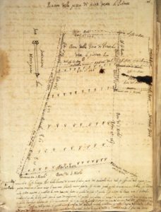 Mappa allegata al documento che tratta della permuta di due predi avvenuta nel 1675